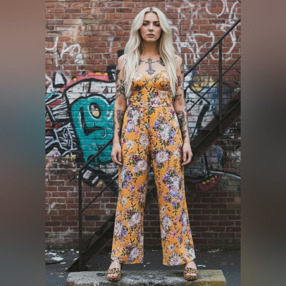 Xhilaration | Gold/Mustard Floral Romper/Jumpsuit M